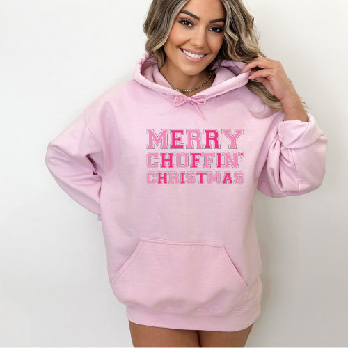 Merry Chuffin Christmas Hoodie - Light Pink